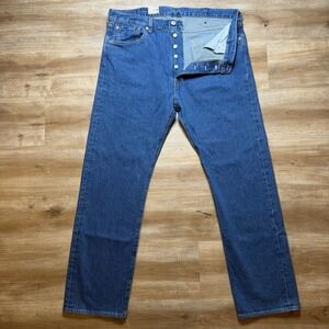 Levis 501 Jeans Men 38x32 Blue Original Fit Button Fly Medium Wash Denim NEW